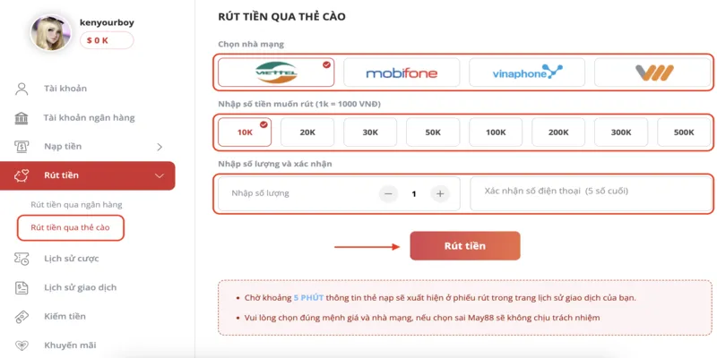 Rút Tiền May88 - Nhận Thưởng Cực Nhanh Tại Trang Chủ Nhà Cái 3 Nhập thông tin